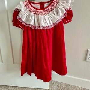 Cecil and Lou Red and White Embroidered Dress Christmas Girls 4T